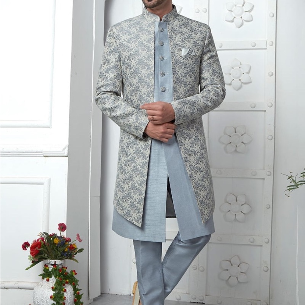 Elegant Gray and Cream Sherwani